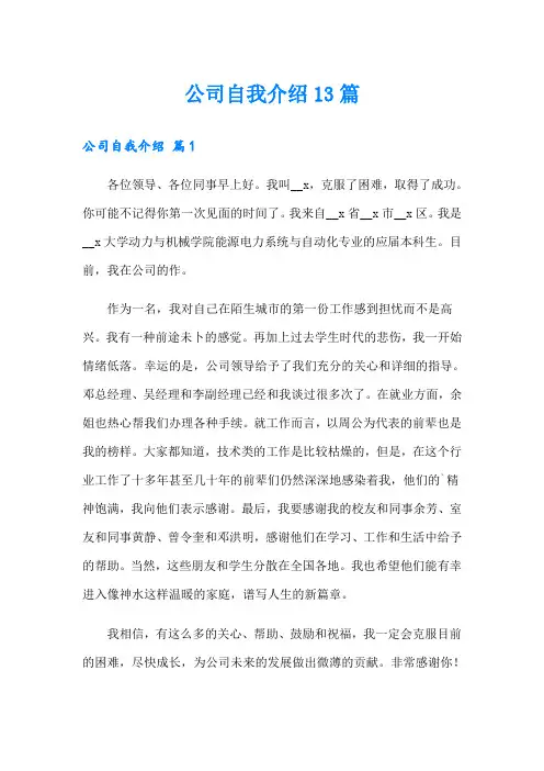 公司自我介绍13篇