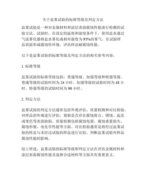 关于盐雾试验的标准等级及判定方法