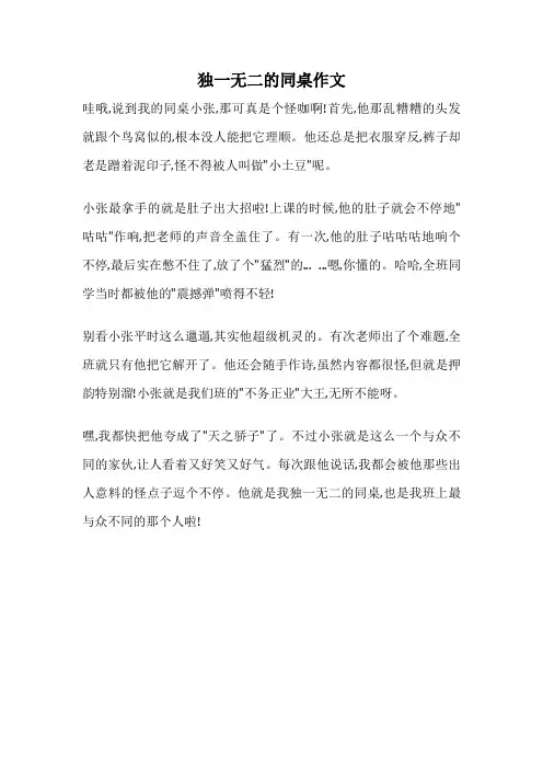 独一无二的同桌作文