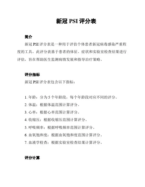 新冠PSI评分表