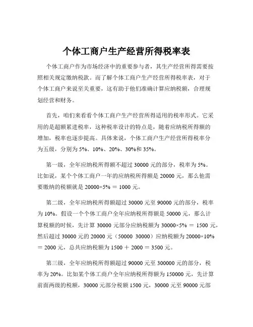个体工商户生产经营所得税率表