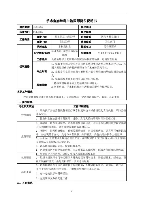 麻醉科主治医师岗位说明