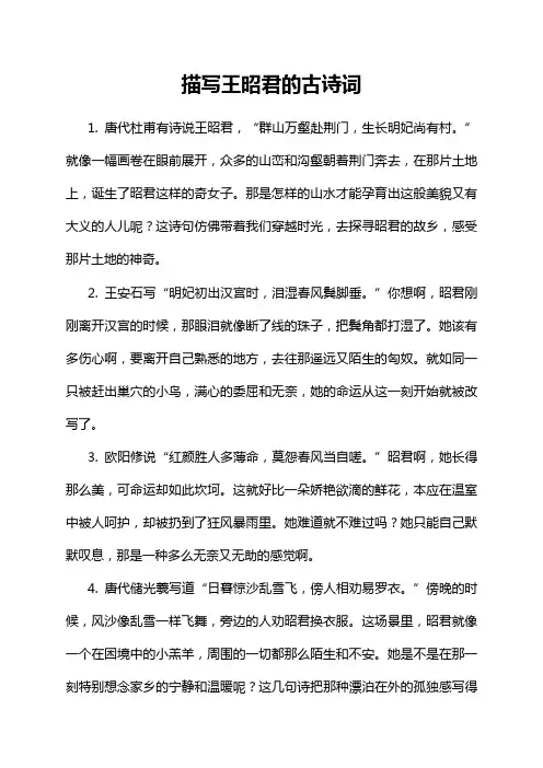 描写王昭君的古诗词
