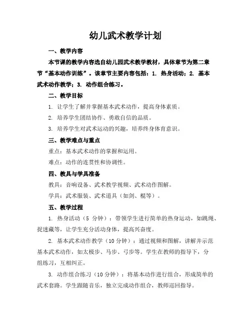 幼儿武术教学计划