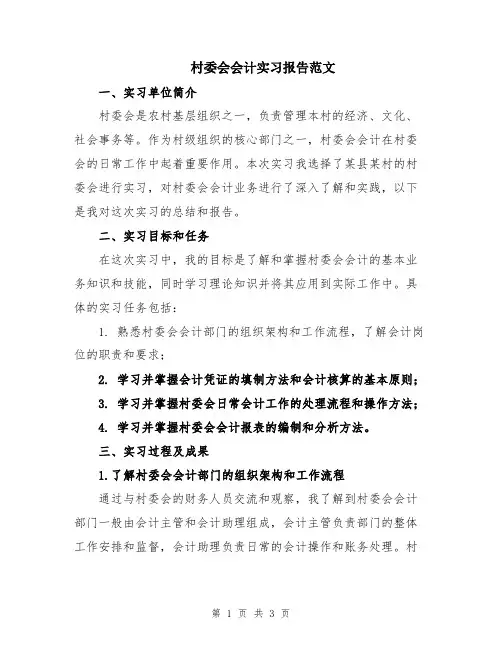 村委会会计实习报告范文