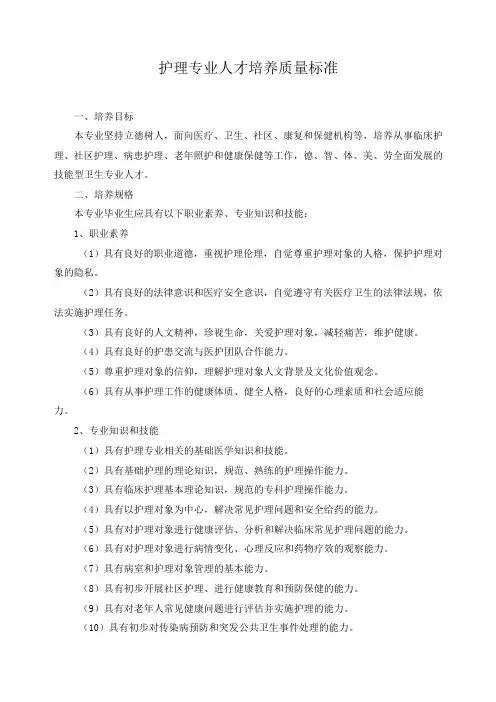 护理专业人才培养质量标准