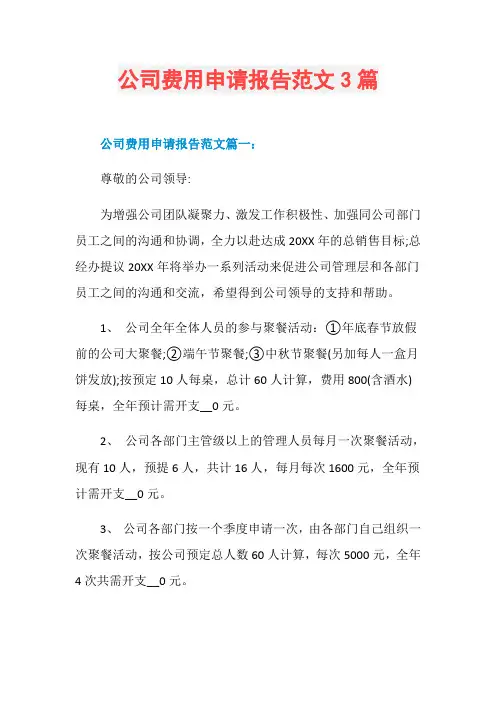 公司费用申请报告范文3篇