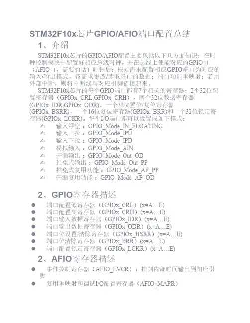 STM32F10x芯片GPIOAFIO端口配置总结