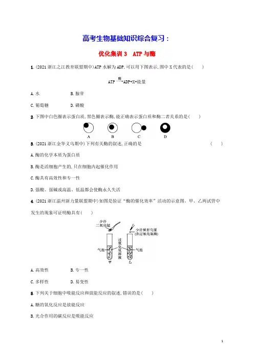 高考生物基础知识综合复习优化集训3ATP与酶(含答案)