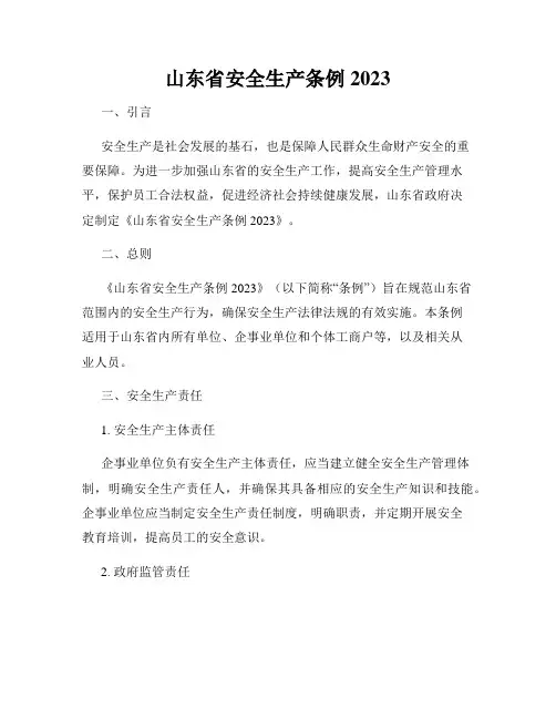 山东省安全生产条例2023