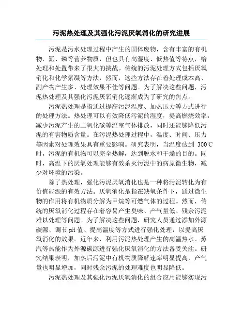 污泥热处理及其强化污泥厌氧消化的研究进展