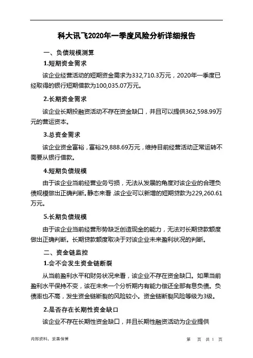 科大讯飞2020年一季度财务风险分析详细报告