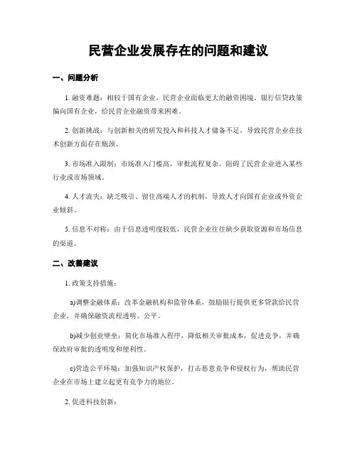 民营企业发展存在的问题和建议