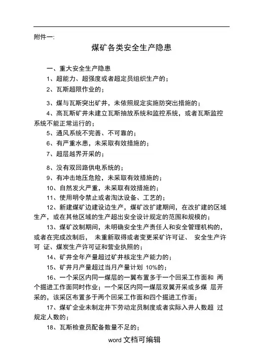 各类煤矿安全生产隐患.doc