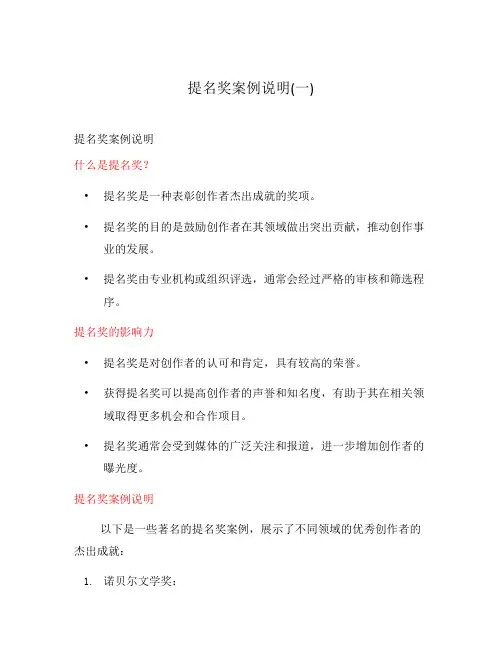 提名奖案例说明(一)