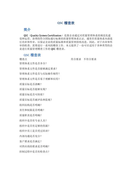 QSC稽查表