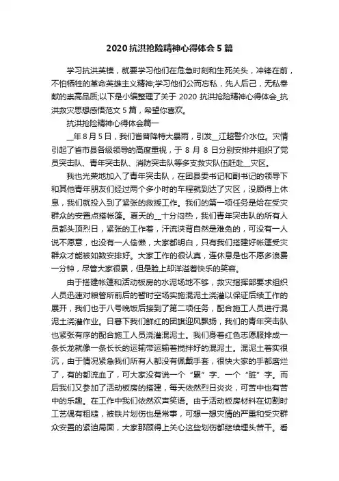 2020抗洪抢险精神心得体会5篇