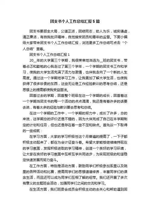 团支书个人工作总结汇报5篇