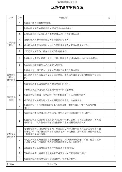 反恐体系内审检查表