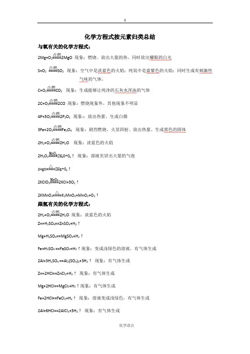 化学方程式按元素归类总结