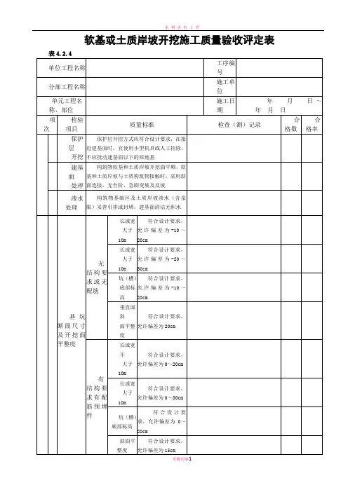 最新水利水电质量验收评定表及三检表