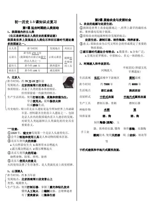 第一单元《史前时期：原始社会与中华文明的起源》知识点背诵-统编版七年级历史上册