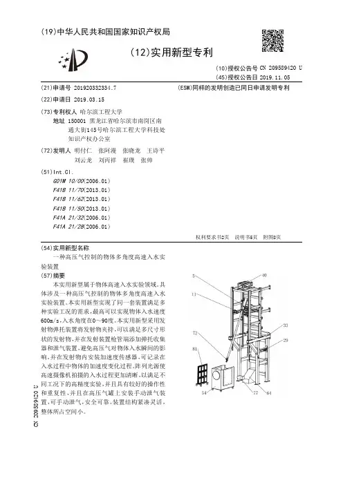 【CN209589420U】一种高压气控制的物体多角度高速入水实验装置【专利】