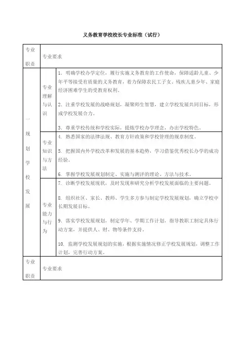 义务教育学校校长专业标准