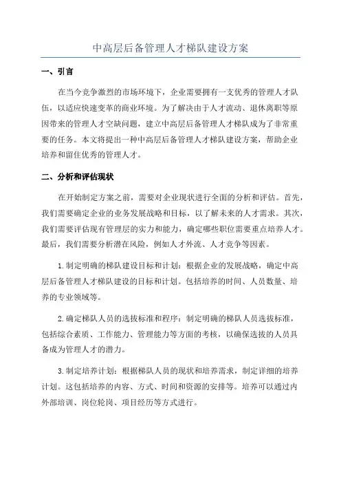 中高层后备管理人才梯队建设方案