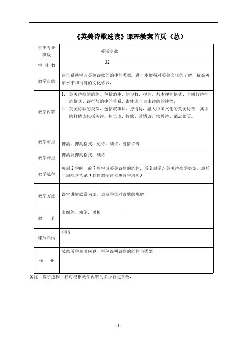 第一讲：英语诗歌的韵步