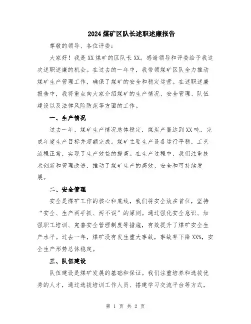 2024煤矿区队长述职述廉报告
