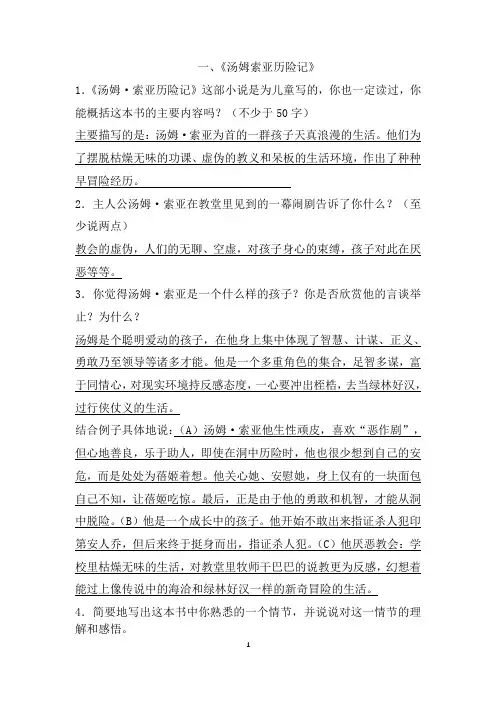汤姆索亚历险记知识点