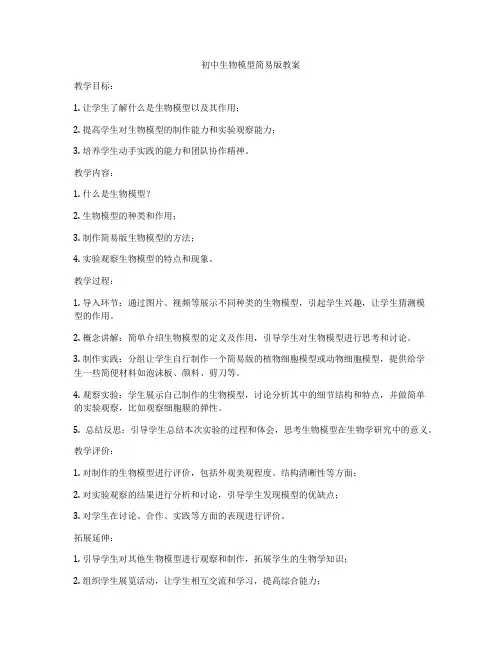 初中生物模型简易版教案