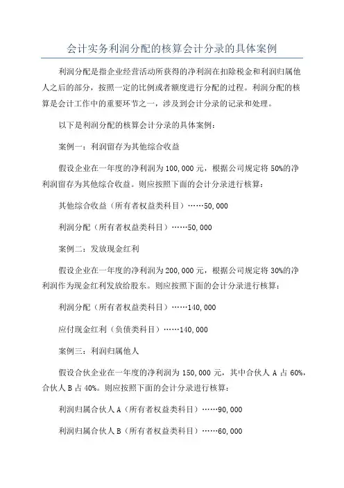 会计实务利润分配的核算会计分录的具体案例
