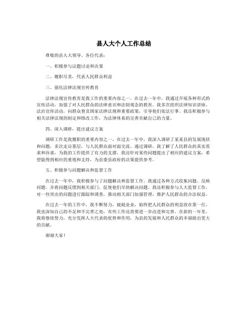 县人大个人工作总结
