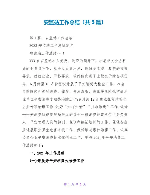 安监站工作总结(共5篇)