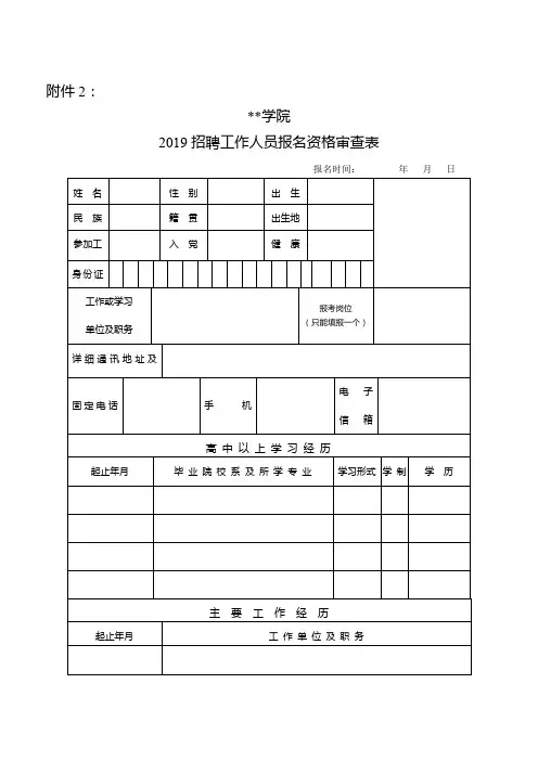 XX学院2019招聘工作人员报名资格审查表【模板】