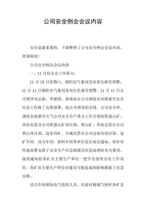 公司安全例会会议内容