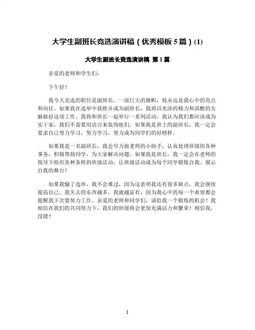 大学生副班长竞选演讲稿(优秀模板5篇)(1)