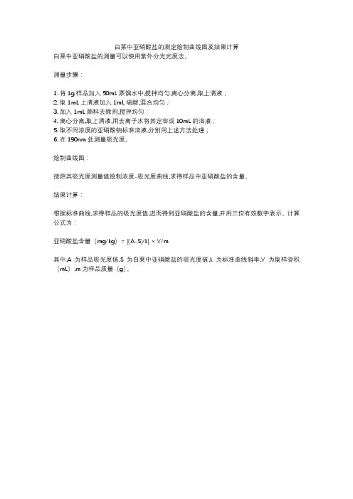 白菜中亚硝酸盐的测定绘制曲线图及结果计算