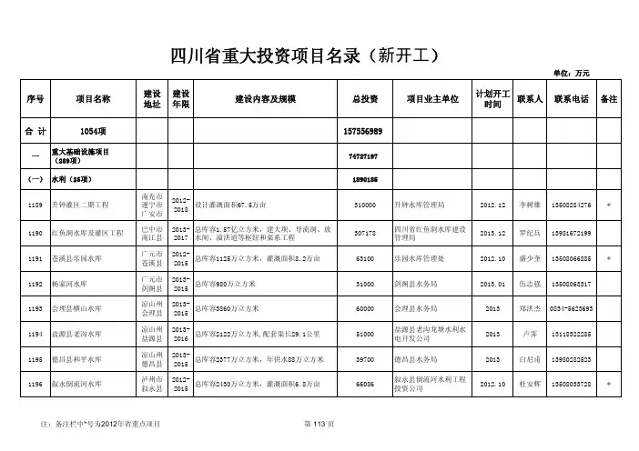 2012-2013四川省重大投资项目名录(开工)