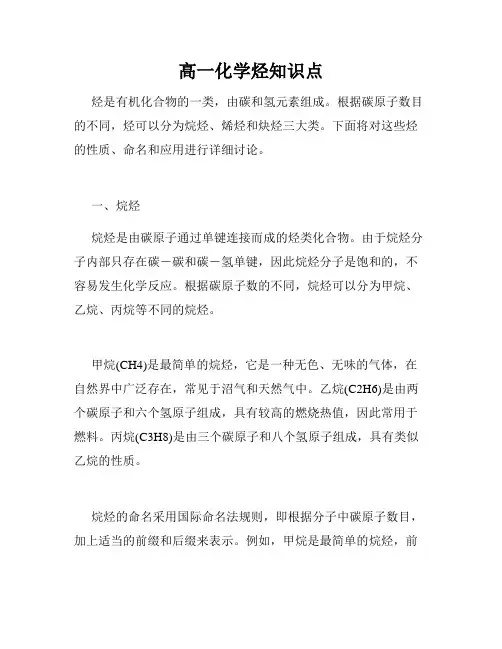 高一化学烃知识点