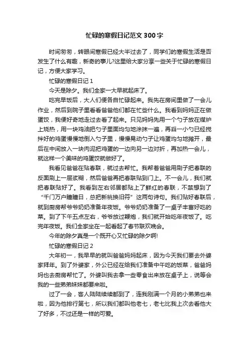 忙碌的寒假日记范文300字