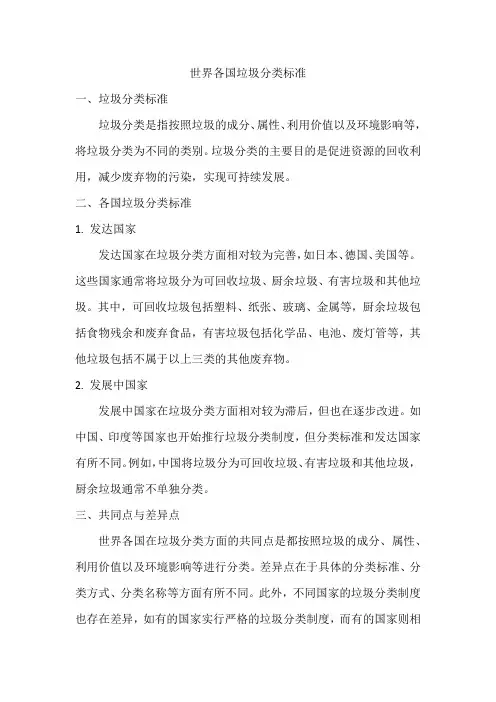 世界各国垃圾分类标准