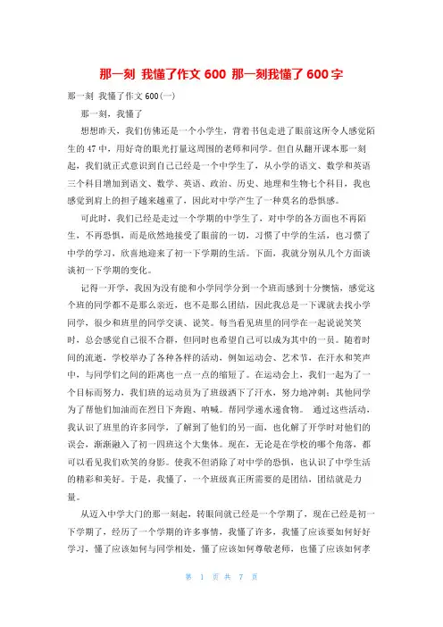 那一刻 我懂了作文600 那一刻我懂了600字