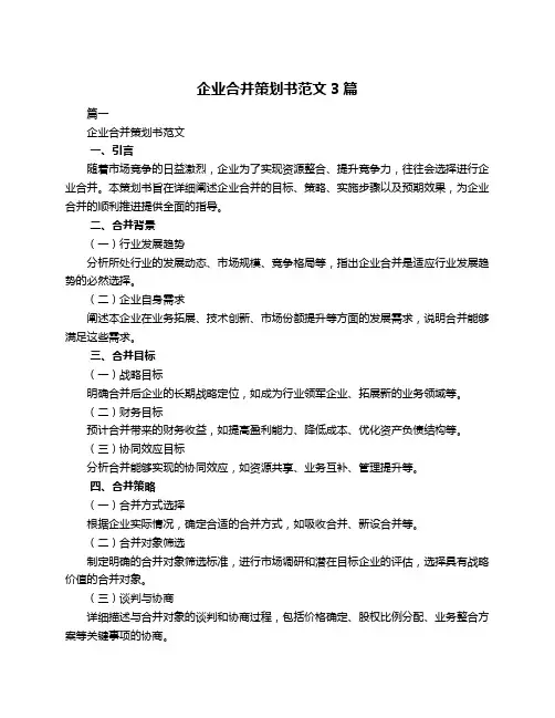 企业合并策划书范文3篇