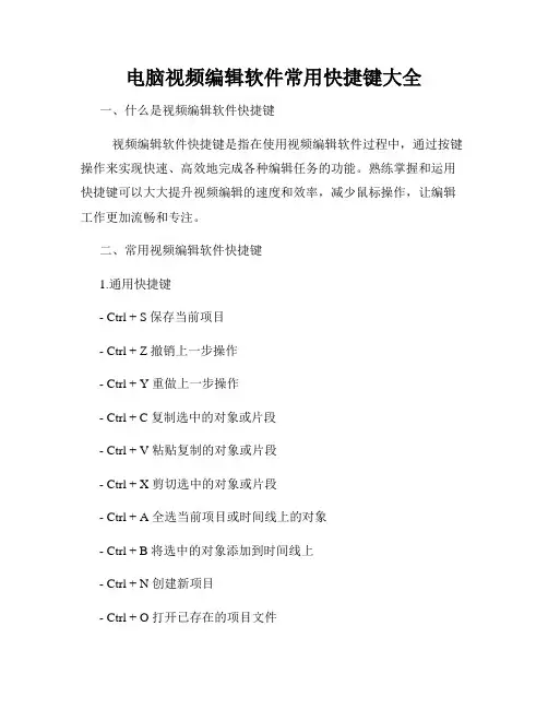 电脑视频编辑软件常用快捷键大全