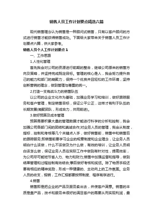 销售人员工作计划要点精选六篇