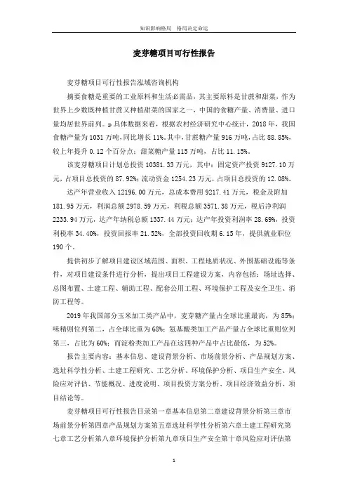 麦芽糖项目可行性报告