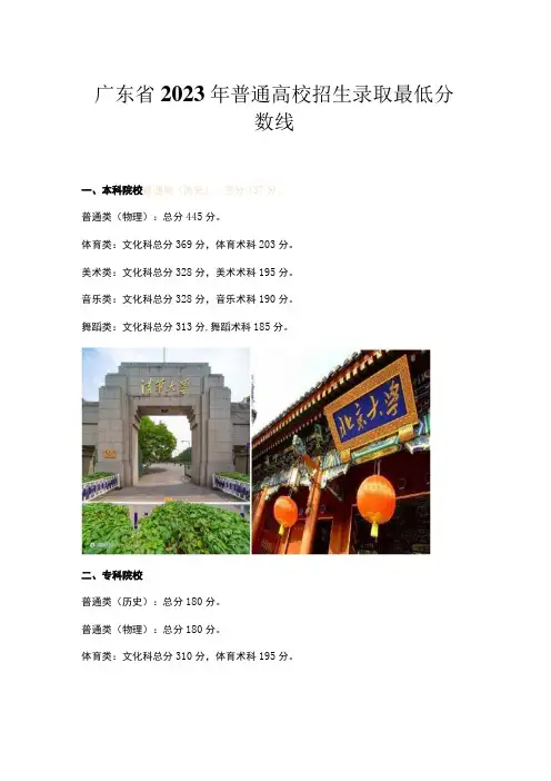 广东省2023年普通高校招生录取最低分数线
